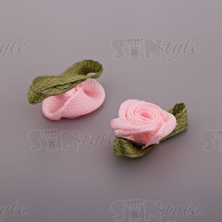 Цветочек из атласной ленты, розовый, размер 15 мм фото 2