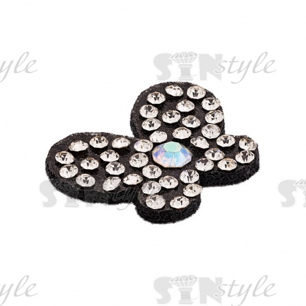 Аппликация "Бабочка" из страз, на фетровой основе, размер 23 мм х 18 мм, цвет черный + белые и радужные стразы фото 2