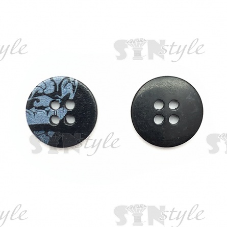 Пуговица пластиковая на четыре прокола, размер 24L, цвет черный/серый фото 1