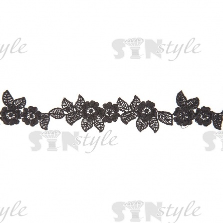 Кружево вязаное ажурное, ширина 30 мм, цвет черный, намотка 15 ярдов фото 1