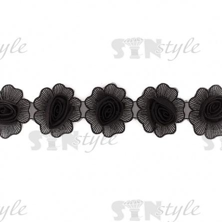 Цветочки из капроновой ленты, цвет черный, ширина 75 мм, намотка 15 ярдов фото 2