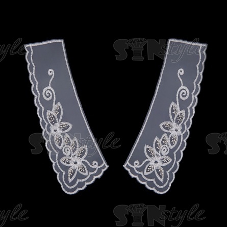 Воротник пришивной из тонкого капрона с цветочной вышивкой, расшитой микробисером, размер 250х80 мм фото 1