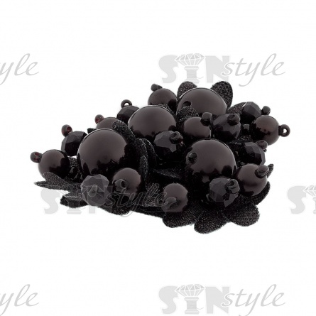 Аппликация с элементами из бисера,  цвет черный, размер 65х50 мм фото 2