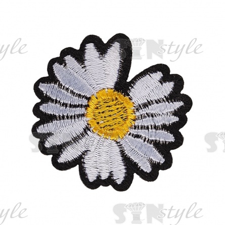 Термоаппликация "Ромашка", диаметр 32 мм, цвет белый/ основа черная фото 1