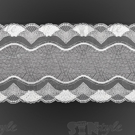 Кружево эластичное, ширина 190 мм, цвет белый, намотка 15 ярдов фото 1