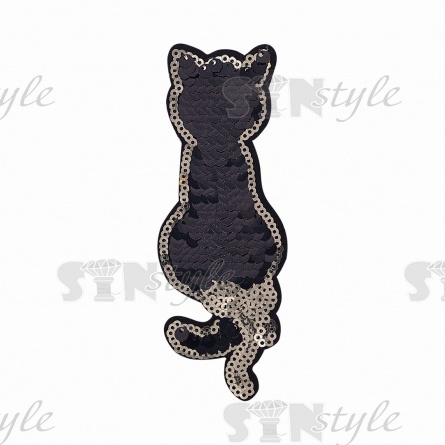 Термоаппликация-перевертыш из двухсторонних пайеток "Кошка", размер 40х115 мм фото 1