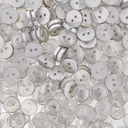 Пуговица пластиковая на два прокола, белая перламутровая с ободком цвет никель, 24L  фото 3