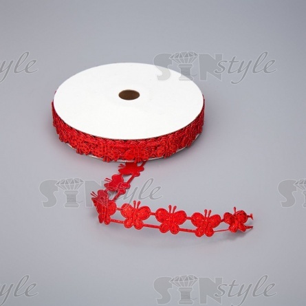 Декоративная лента из бабочек, цвет красный, ширина 20 мм, намотка 20 ярдов фото 1