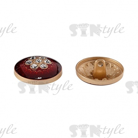 Пуговица металлическая  на ножке, размер 34 L, цвет бордовый+белые стразы фото 2