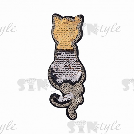 Термоаппликация-перевертыш из двухсторонних пайеток "Кошка", размер 40х115 мм фото 3