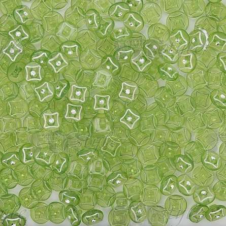 Пуговица пластиковая на ножке, круглая, салатовая прозрачная с белой стразой в центре, 20L фото 3