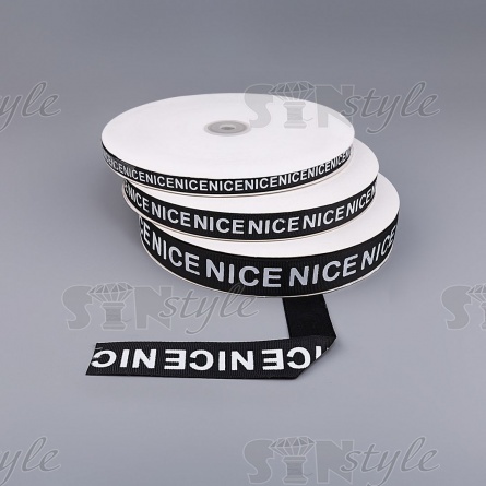 Лента репсовая, с принтом "NICE", ширина 25 мм, цвет черный, намотка 100 ярдов фото 3