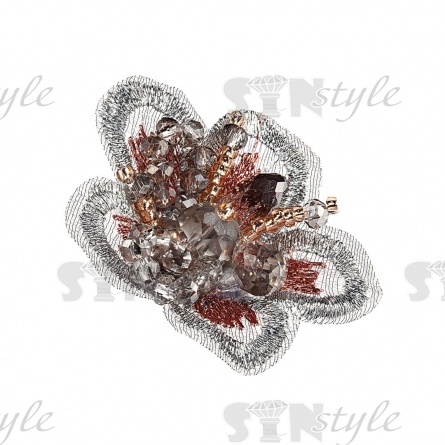 Аппликация с элементами из бисера, цвет серый, размер 40 мм фото 2