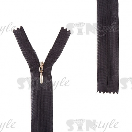 Молния спираль, тип 3, потайная, неразъемная, основа капрон, длина 20 см, цвет 322 (черный), бегунок золотого цвета фото 1