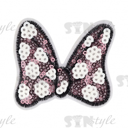 Термоаппликация "Бантик" с пайетками, размер 52х45 мм, цвет грязно-розовый фото 1