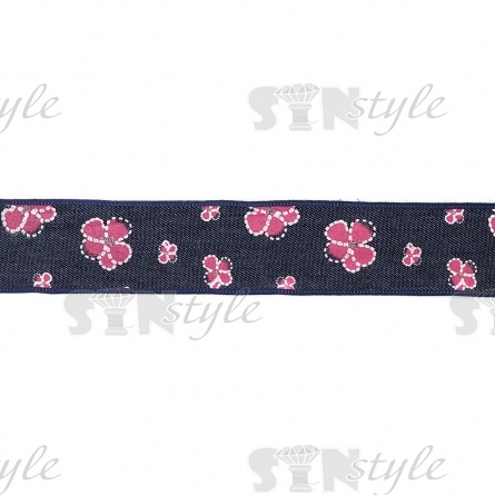 Джинсовая лента с цветочным принтом красного цвета, ширина 40 мм, намотка 20 ярдов фото 2