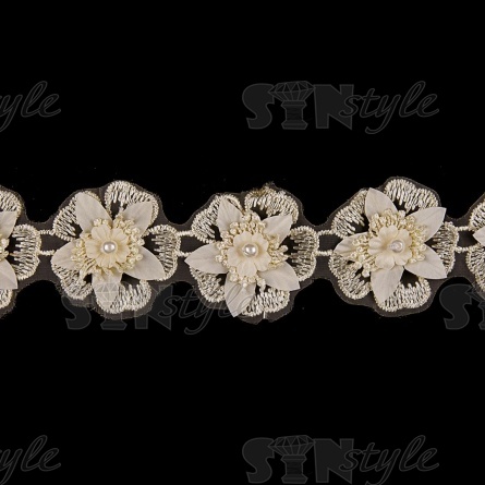 Кружево "Цветочное", ширина 50 мм, цвет шампань, намотка 10 ярдов  фото 2