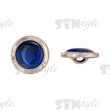 Пуговица пластиковая на ножке, круглая, золотая основа, синяя вставка под мрамор, размер 40L фото 1