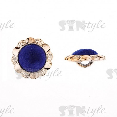 Пуговица пластиковая на ножке с бархатной шляпкой, размер 40L, цвет золотой+темно-синий фото 1