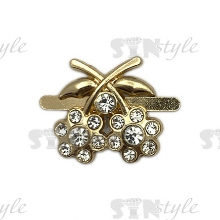 Брошь металлическая, тип крепления "усики", размер 20 мм х 20 мм, цвет золото+белые стразы фото 1