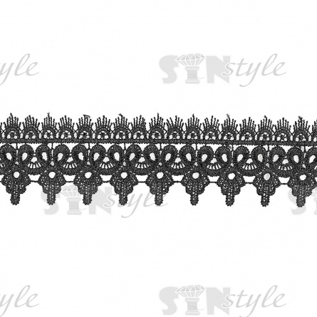 Кружево ажурное, нежное переплетение причудливых узоров с фестонами по краям, ширина 55 мм, цвет черный, намотка 15 ярдов фото 2