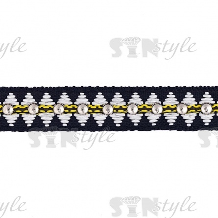 Декоративная тесьма отделочная с заклепками, ширина 20 мм, цвет синий+белый+никель, намотка 15 ярдов фото 1