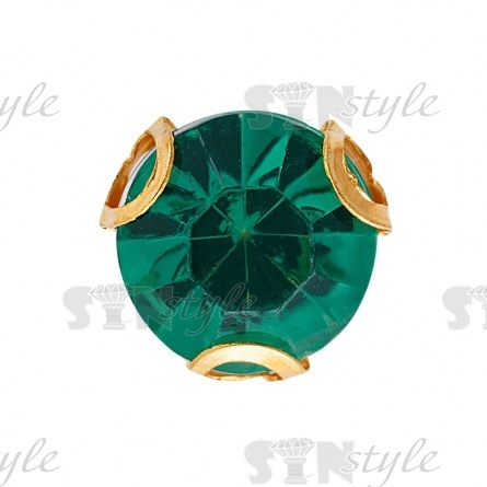 Стразы пришивные акриловые в цапах, форма круг, цвет золото+зеленый, диаметр 7 мм, 720 шт/уп. фото 1