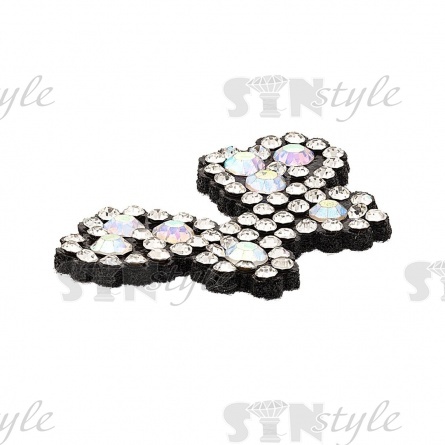 Аппликация "Бабочка" из страз на фетровой основе,  размер 35 мм х 23 мм, цвет черный + радужные стразы фото 2