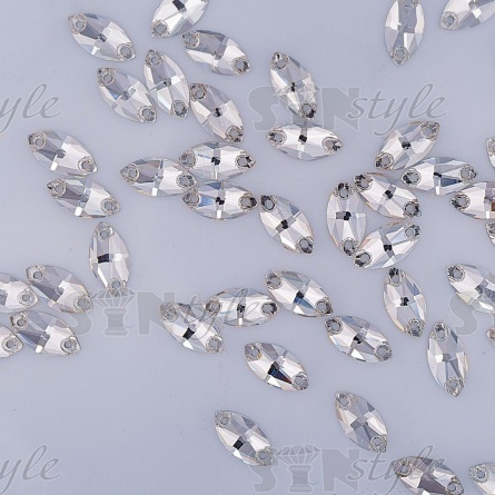 Стразы пришивные стеклянные, форма лодочка, цвет белый прозрачный, размер 13*7 мм фото 3