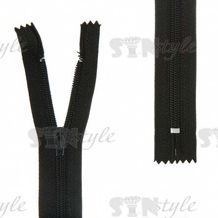 Молния спираль, тип 4, неразъемная, основа нейлон, длина 20 см, цвет 322 (черный), замок-автомат фото 1