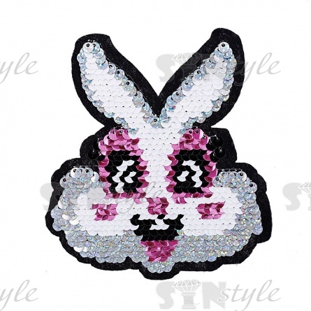 Термоаппликация "Зайчик" с пайетками, размер 95х100 мм фото 1