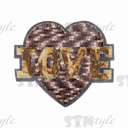 Аппликация на сетке из пайеток "Сердце", размер 200х225 мм, цвет черный+золотой фото 2