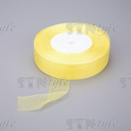 Декоративная лента капроновая, ширина 25 мм, намотка 50 ярдов, цвет желтый фото 1