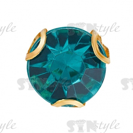 Стразы пришивные акриловые в цапах, форма круг, цвет золото+светло-бирюзовый, диаметр 7 мм, 720 шт/уп. фото 1