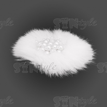 Аппликация с элементами из бисера, цвет белый+белые бусины, диаметр 70 мм фото 2