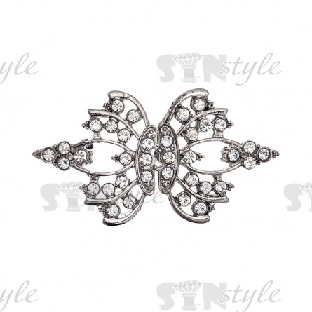 Застежка металлическая, цвет черный+стразы белые, размер 58х32 мм фото 1