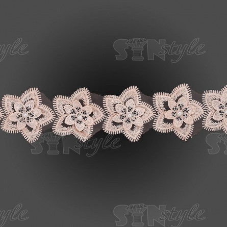 Кружево "Цветочки" украшено бусиной, на капроновой ленте, ширина 55 мм, цвет персиковый, намотка 20 ярдов фото 2