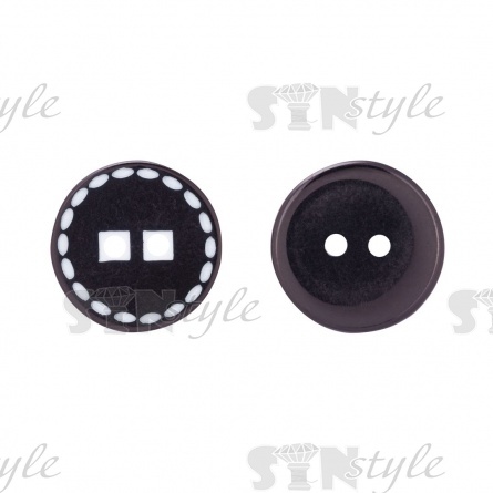 Пуговица пластиковая на два прокола, черная с белым, размер 28L фото 2