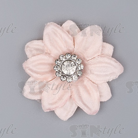 Цветочки декоративные со стразами, цвет персиковый, диаметр 30 мм фото 1