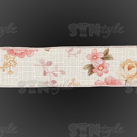 Декоративная лента с цветочным принтом, цвет бежевый, ширина 40 мм, намотка 20 ярдов фото 3