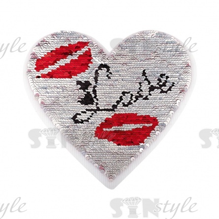 Аппликация на сетке из пайеток "Сердце", размер 215х195 мм, цвет розовый+серебряный фото 2