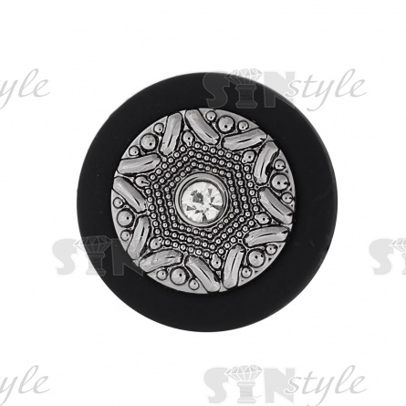 Пуговица пластиковая на ножке, размер 48L, основа черная, вставка цвета темный никель с белой стразой фото 2