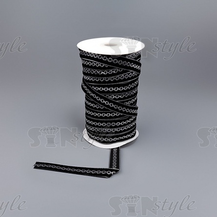 Лента бархатная с люрексом, ширина 15 мм, цвет черный с серебряным, намотка 50 ярдов фото 3