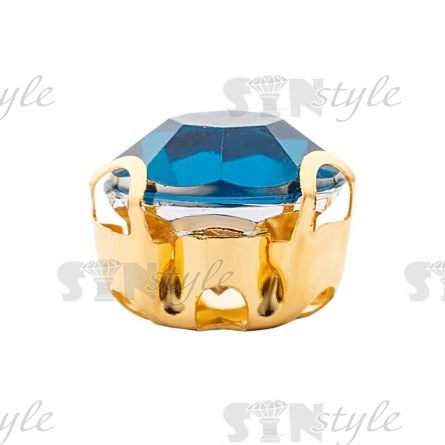 Стразы пришивные акриловые в цапах, форма круг, цвет золото+бирюза, диаметр 7 мм, 720 шт/уп. фото 2