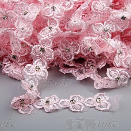 Цветочки из капроновой ленты, ширина 33 мм, намотка 20 ярдов, цвет розовый+белый, № 5 фото 1