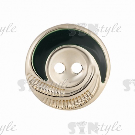 Пуговица пластиковая на два прокола, золотая с темно-зеленым, 28L фото 2