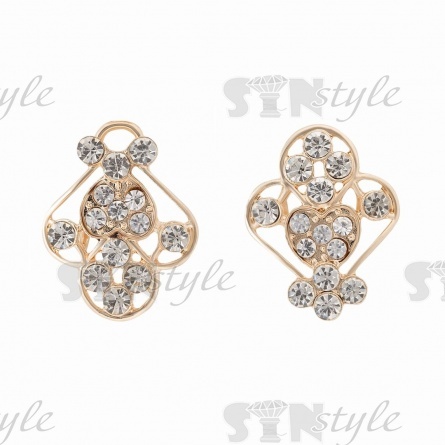 Застежка металлическая со стразами, цвет золото+белые стразы, размер 55х24 мм фото 3