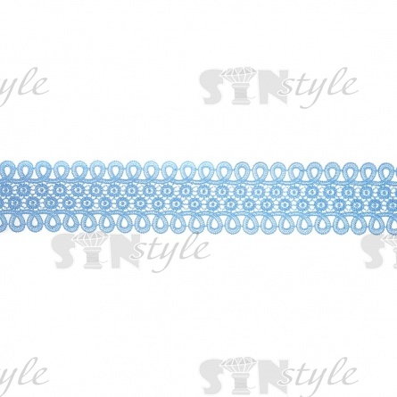 Кружево ажурное, нежная цветочная гирлянда с резным краем в виде петелек, ширина 60 мм, цвет светло-голубой, намотка 10 ярдов  фото 2