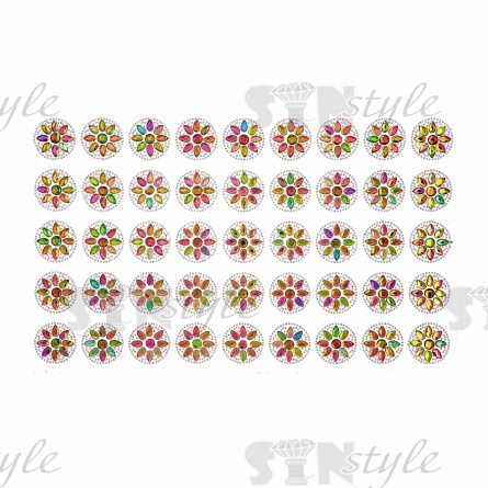 Термоаппликация "Цветок" из стеклянных страз, цвет радужный (голография), размер 40х40 мм, 45 шт на листе, лист 240х400 мм фото 1