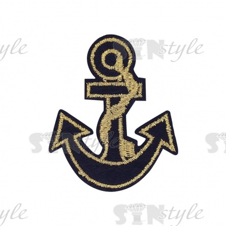 Термоаппликация "Якорь", размер 55х65 мм, цвет темно-синий+золото фото 1